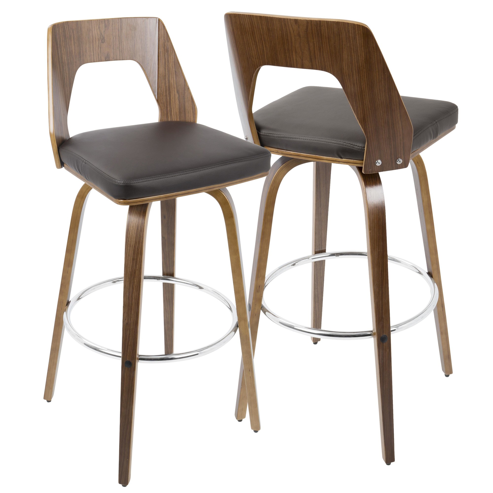 Trilogy Walnut and Brown Mid-Century Modern Barstools (Set of 2) 5 Trilogy Walnut and Brown Mid-Century Modern Barstools (Set of 2) - Image 5