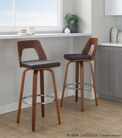 Trilogy Walnut and Brown Mid-Century Modern Barstools (Set of 2)