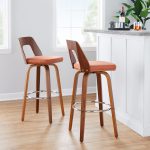 Trilogy Walnut and Orange Mid-Century Modern Barstools (Set of 2) 12 Trilogy Walnut and Orange Mid-Century Modern Barstools (Set of 2)