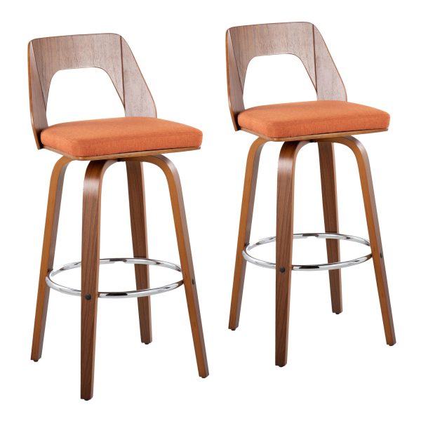 Trilogy Walnut and Orange Mid Century Modern Barstools Set of 2 2