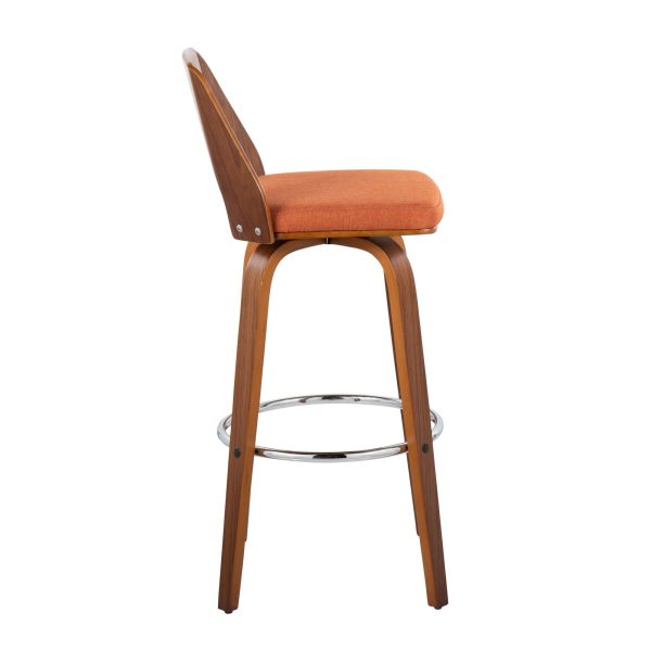 Trilogy Walnut and Orange Mid Century Modern Barstools Set of 2 4