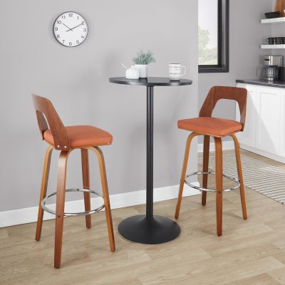 Trilogy Walnut and Orange Mid-Century Modern Barstools (Set of 2)