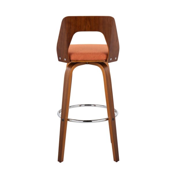 Trilogy Walnut and Orange Mid Century Modern Barstools Set of 2 6