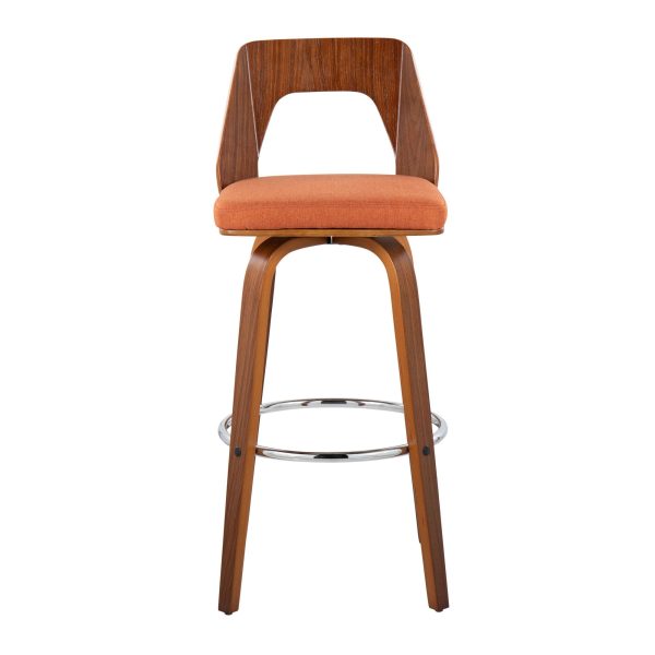 Trilogy Walnut and Orange Mid Century Modern Barstools Set of 2 7