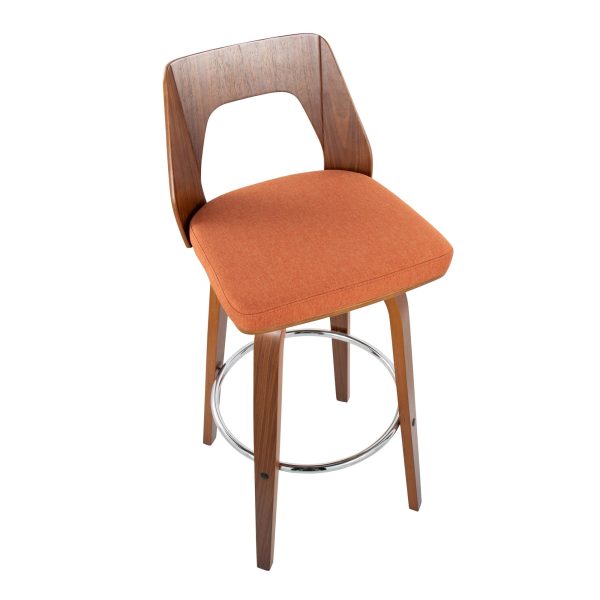 Trilogy Walnut and Orange Mid Century Modern Barstools Set of 2 8