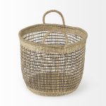 Triopas 15.7L x 15.7W x 13.4H (Set of 3) Medium Brown Seagrass Round Basket W/ Handles