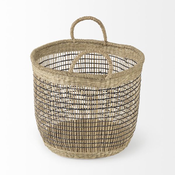 Triopas 15.7L x 15.7W x 13.4H Set of 3 Medium Brown Seagrass Round Basket W Handles 3