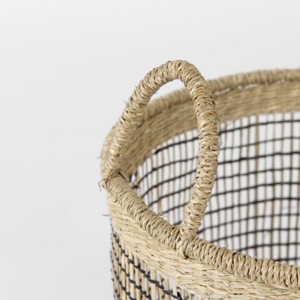 Triopas 15.7L x 15.7W x 13.4H Set of 3 Medium Brown Seagrass Round Basket W Handles 4