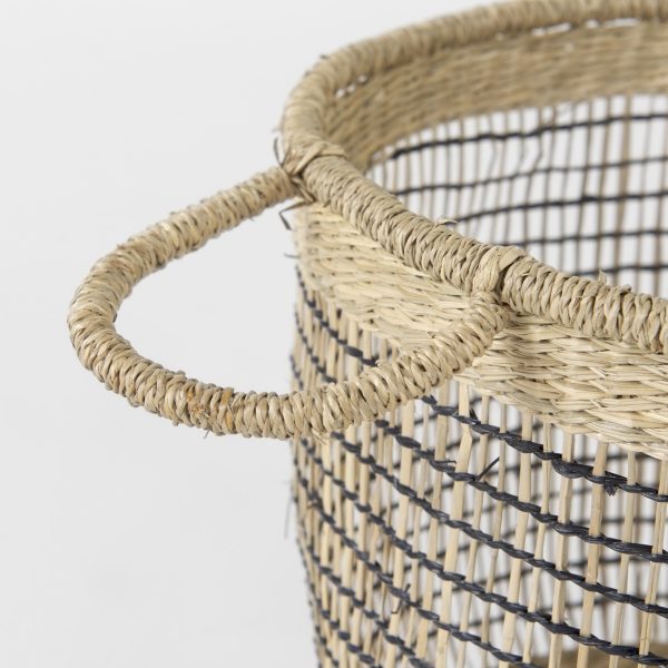 Triopas 15.7L x 15.7W x 13.4H Set of 3 Medium Brown Seagrass Round Basket W Handles 5