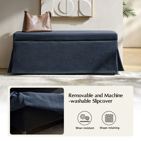 Trista Indigo Farmhouse Storage Bench with Removable Slipcover 2