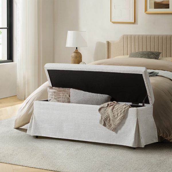 Trista Ivory Farmhouse Storage Bench with Removable Slipcover 1