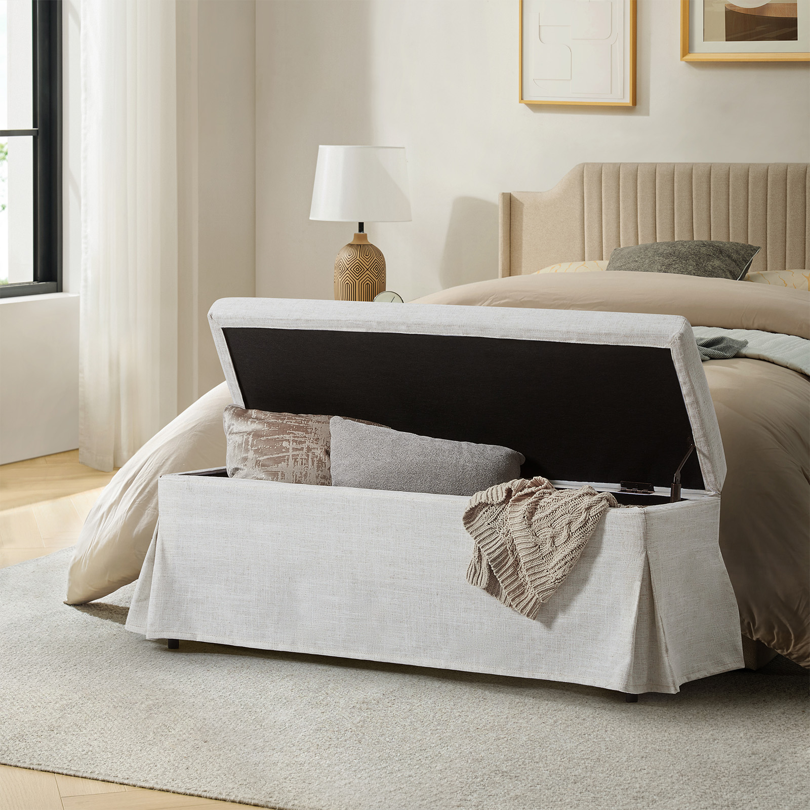 Trista Ivory Farmhouse Storage Bench with Removable Slipcover 2 Trista Ivory Farmhouse Storage Bench with Removable Slipcover - Image 2