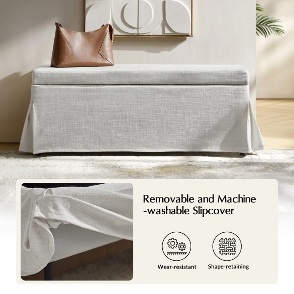 Trista Ivory Farmhouse Storage Bench with Removable Slipcover 2