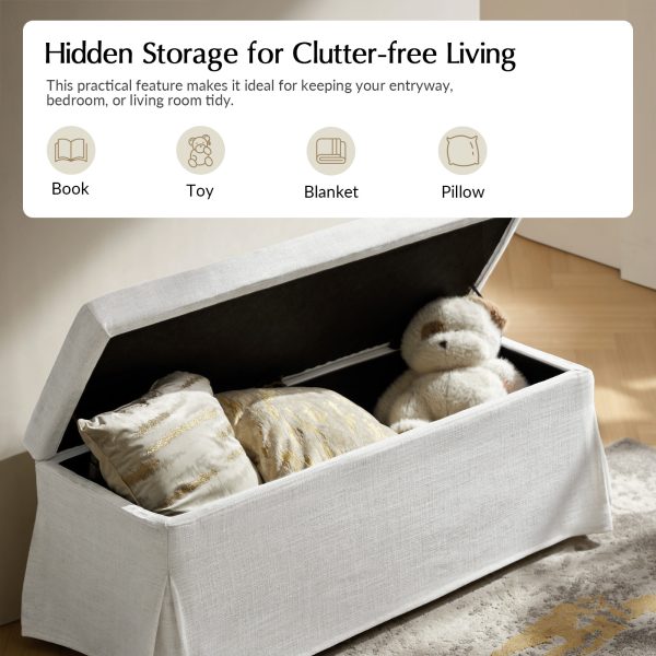 Trista Ivory Farmhouse Storage Bench with Removable Slipcover 3