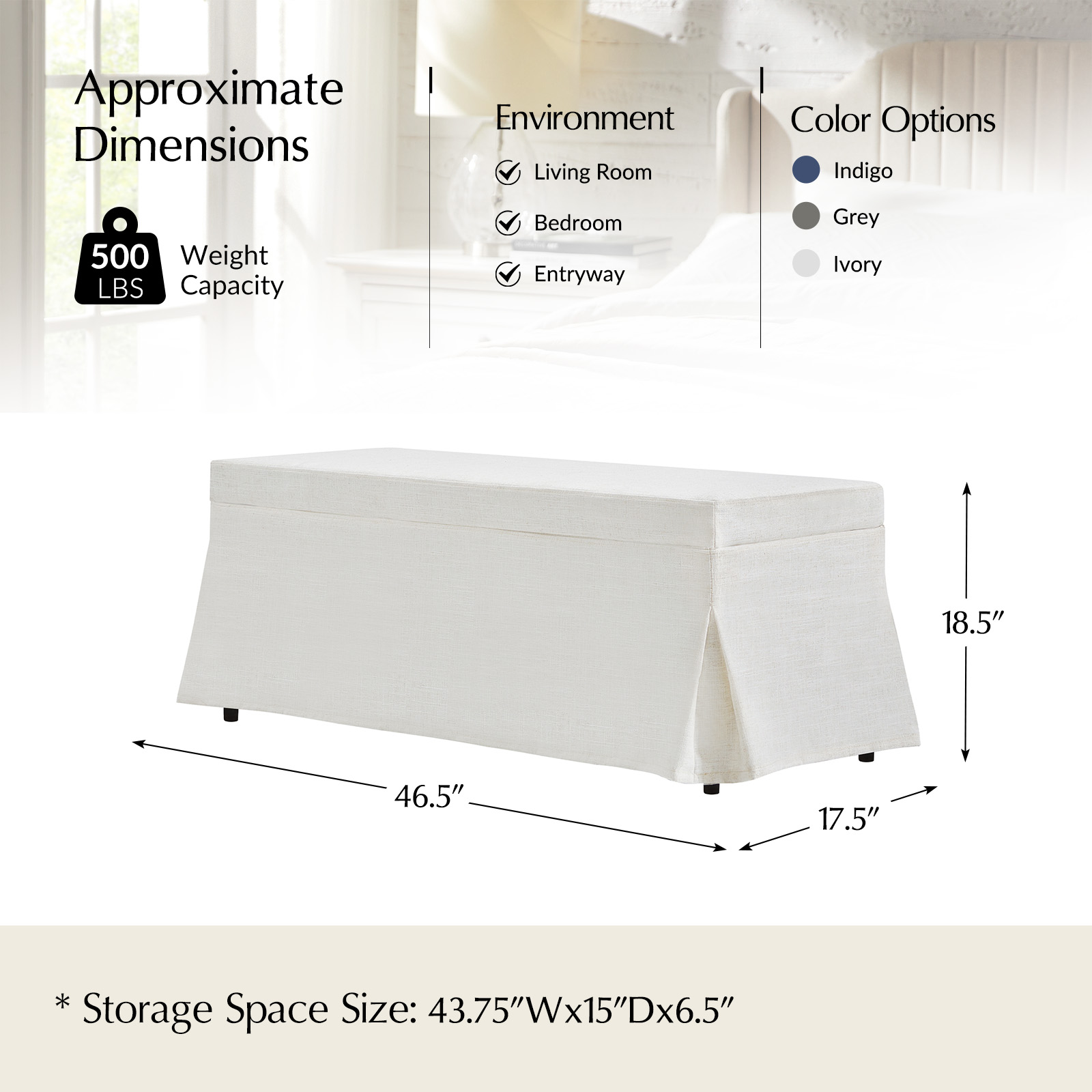 Trista Ivory Farmhouse Storage Bench with Removable Slipcover 5 Trista Ivory Farmhouse Storage Bench with Removable Slipcover - Image 5