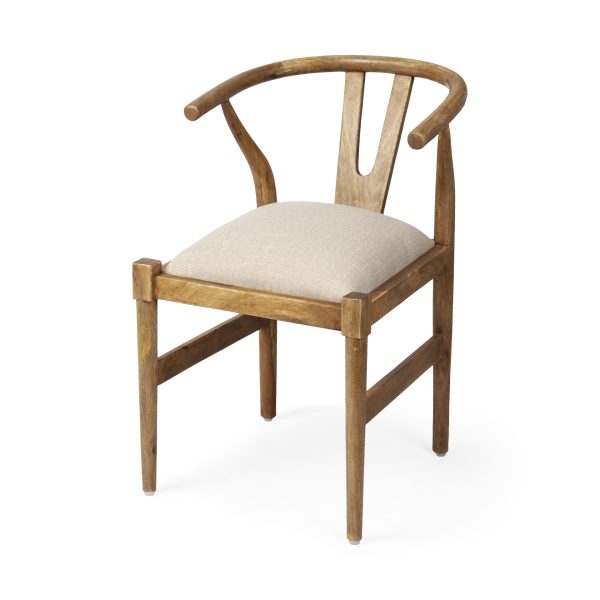 Trixie Cream Fabric Seat Brown Wood Frame Dining Chair