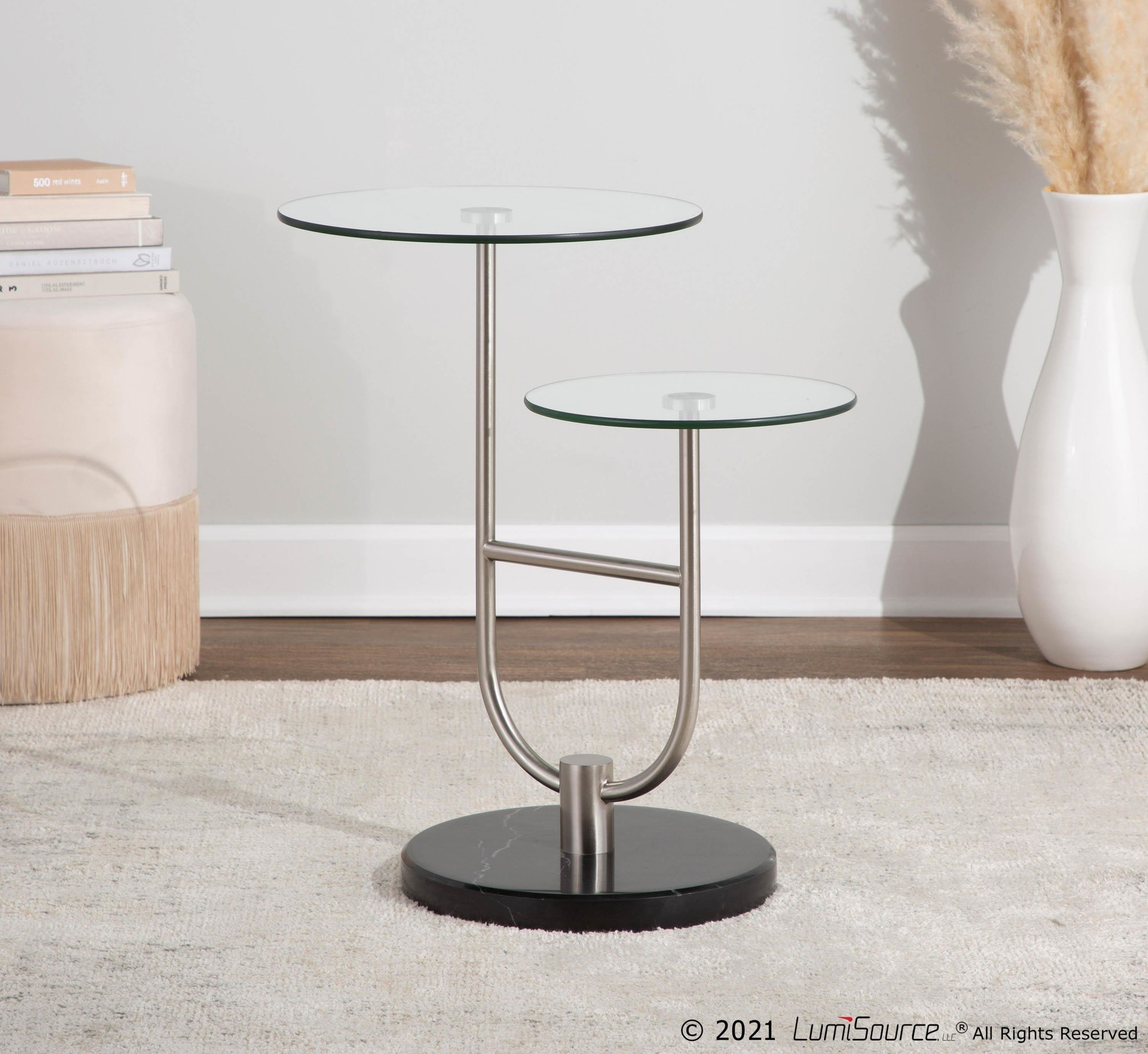 Trombone Glam Black Marble Glass Tiered Side Table 5 Trombone Glam Black Marble Glass Tiered Side Table - Image 5
