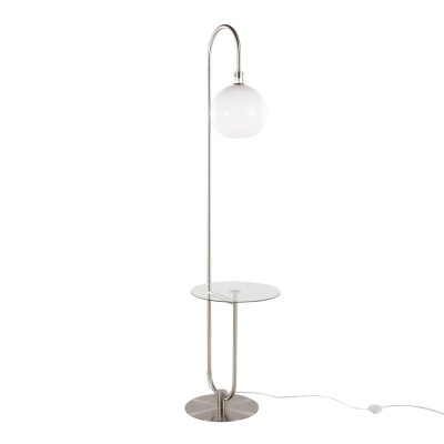 Trombone Nickel Contemporary Floor Lamp with Glass Shelf