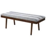Light Gray Boucle Mid-Century Modern Upholstered Bench