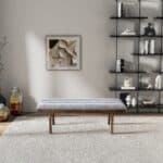 Light Gray Boucle Mid-Century Modern Upholstered Bench