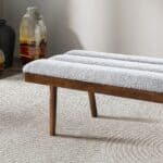 Light Gray Boucle Mid-Century Modern Upholstered Bench
