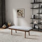 Light Gray Boucle Mid-Century Modern Upholstered Bench