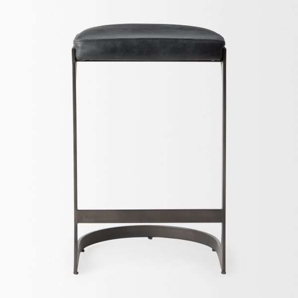 Tyson 17L x 18W x 28H Black Leather W Metal Frame Counter Stool 2