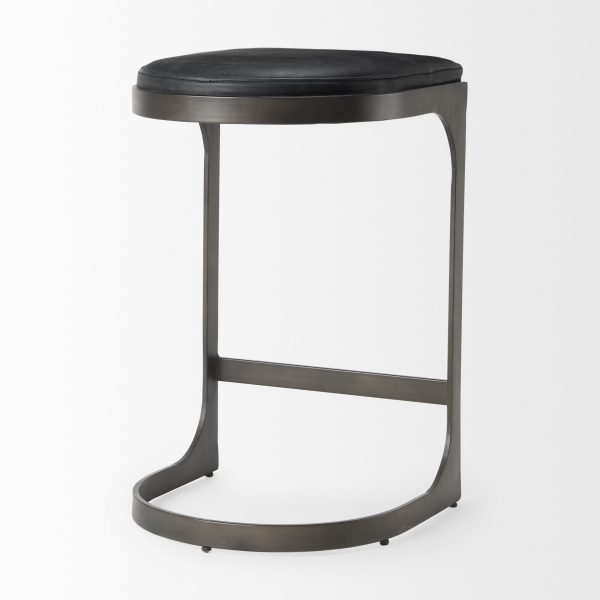 Tyson 17L x 18W x 28H Black Leather W Metal Frame Counter Stool 5