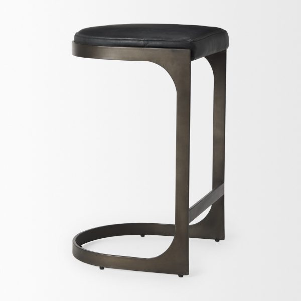 Tyson 17L x 18W x 28H Black Leather W Metal Frame Counter Stool 6