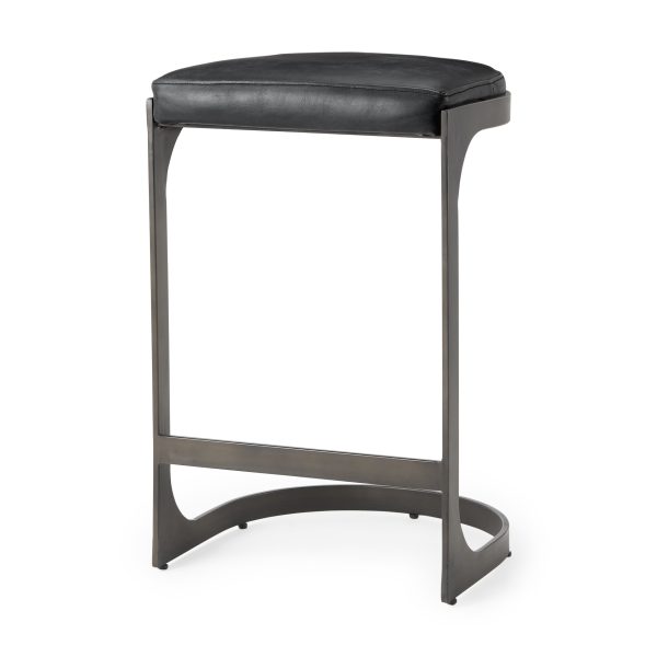 Tyson 17L x 18W x 28H Black Leather W Metal Frame Counter Stool
