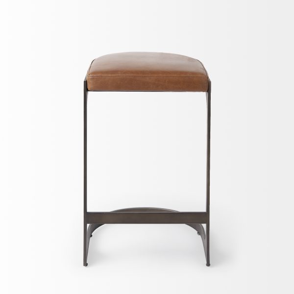 Tyson 17L x 18W x 28H Brown Leather W Metal Frame Counter Stool 1