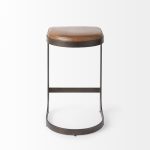 Tyson 17L x 18W x 28H Brown Leather W/ Metal Frame Counter Stool