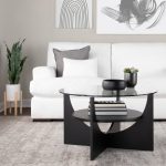 U-Shaped Black Wood Contemporary Glass Coffee Table