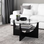 U-Shaped Black Wood Contemporary Glass Coffee Table