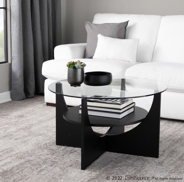 U Shaped Black Wood Contemporary Glass Coffee Table 3