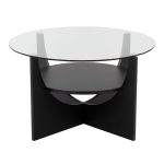 U-Shaped Black Wood Contemporary Glass Coffee Table