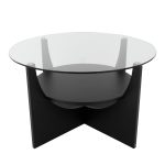 U-Shaped Black Wood Contemporary Glass Coffee Table