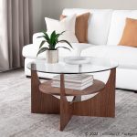 U-Shaped Contemporary Walnut and Glass Coffee Table