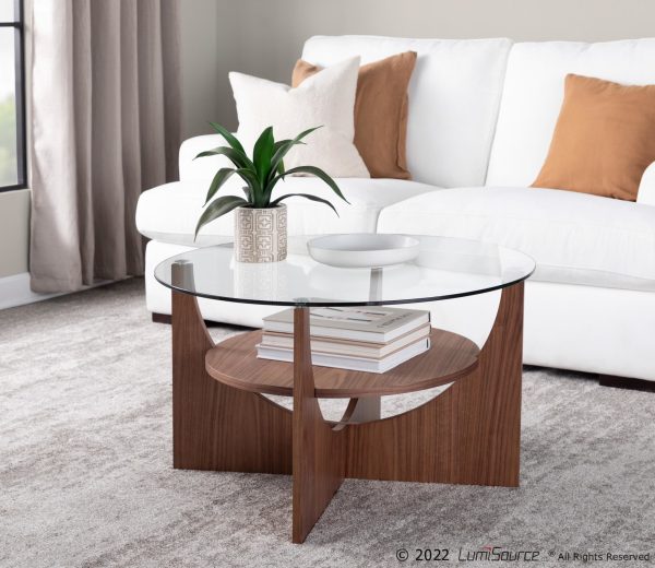 U Shaped Contemporary Walnut and Glass Coffee Table 3