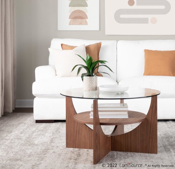 U Shaped Contemporary Walnut and Glass Coffee Table 4