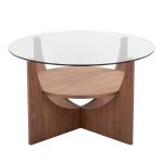 U-Shaped Contemporary Walnut and Glass Coffee Table