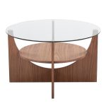 U-Shaped Contemporary Walnut and Glass Coffee Table