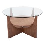 U-Shaped Contemporary Walnut and Glass Coffee Table