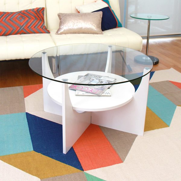 U Shaped White Contemporary Glass Top Coffee Table 1