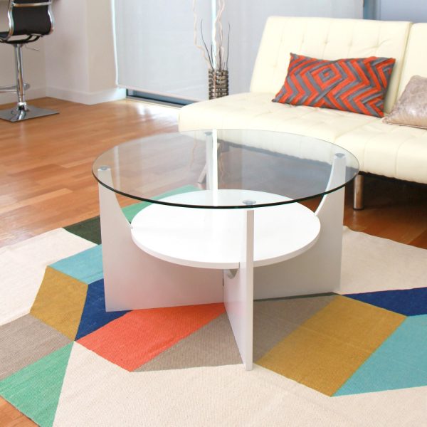 U Shaped White Contemporary Glass Top Coffee Table 2