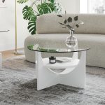 U-Shaped White Contemporary Glass Top Coffee Table