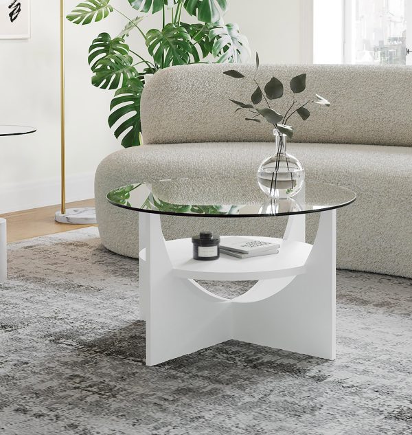 U Shaped White Contemporary Glass Top Coffee Table 3