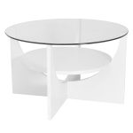 U-Shaped White Contemporary Glass Top Coffee Table