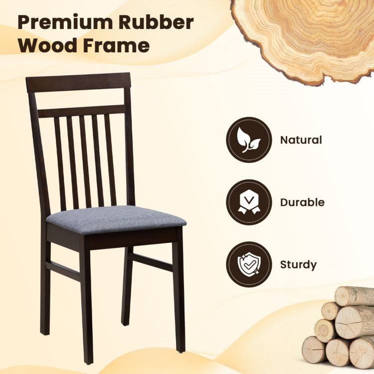 Grey Upholstered Wood Dining Chair with Cushioned Seat (Set of 2) 3 Grey Upholstered Wood Dining Chair with Cushioned Seat (Set of 2) - Image 3