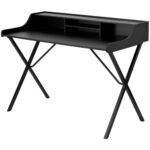 Modern Black Computer Desk with Raised Shelf and Storage